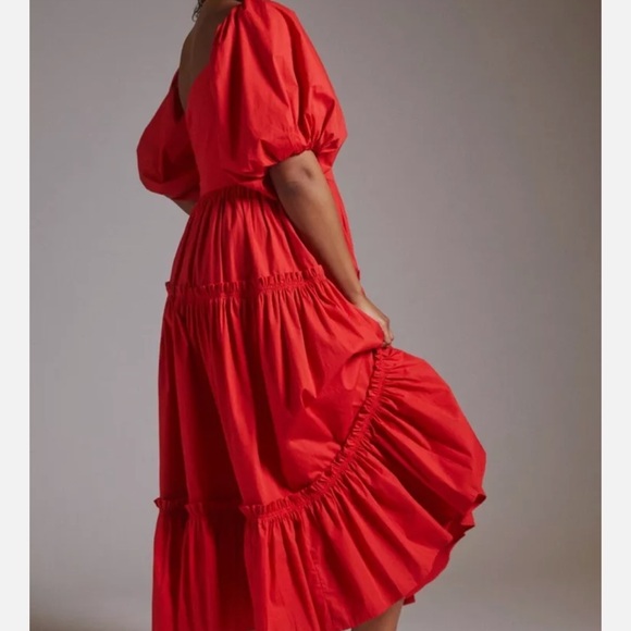 Anthro ATSU Dress Women 10P Red Off-The-Shoulder Preppy Poplin Sundress - Picture 5 of 16